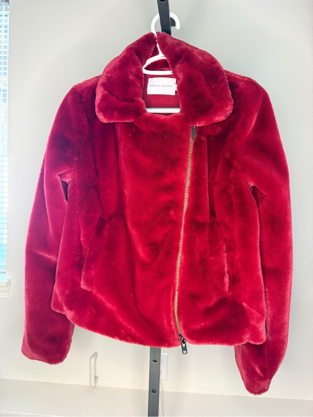 Rebecca Minkoff Rich Red Plush Faux Fur Zip Jacket